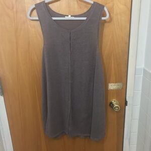 Eileen Fisher Taupe Fine Gauge Linen Long Vest button front racer back sz L
